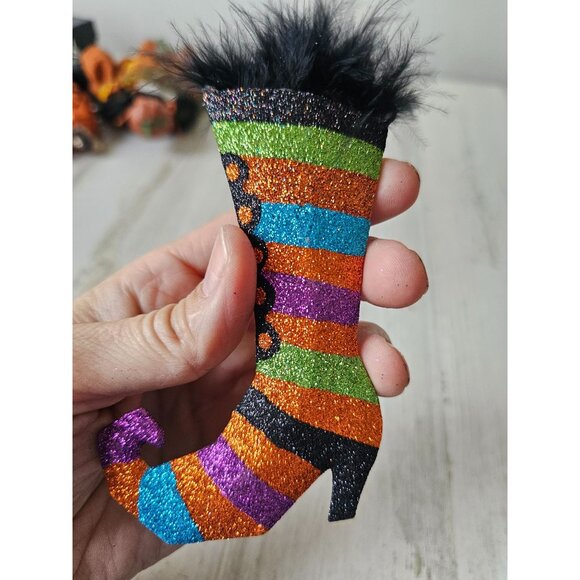 Pier 1 striped witch boot glitter ornament Halloween Xmas tree - Picture 6 of 7